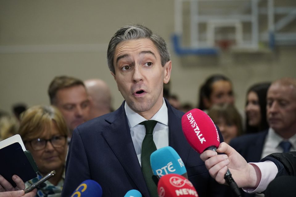 Fine Gael leader Simon Harris speaks to the media (Niall Carson/PA)