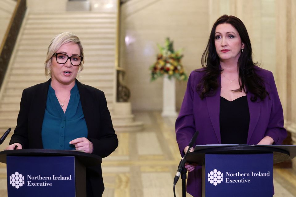 First Minister Michelle O’Neill and Deputy First Minister Emma Little-Pengelly hold a press conference in the Great Hall at Parliament Buildings, Stormont,
Picture by Jonathan Porter/PressEye