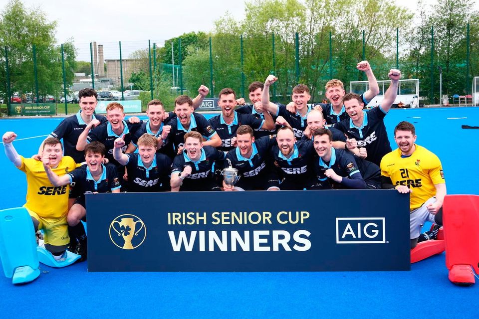 Lisnagarvey's players celebrate after beating Banbridge in the Irish Senior Cup Final