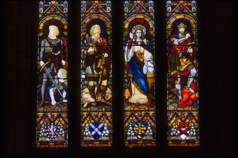 The Carnegie Historical Window at Dunfermline Abbey, depicting (left to right) William Wallace, Malcolm Canmore, Queen Margaret and Robert the Bruce (Scottish Stained Glass Trust/PA)