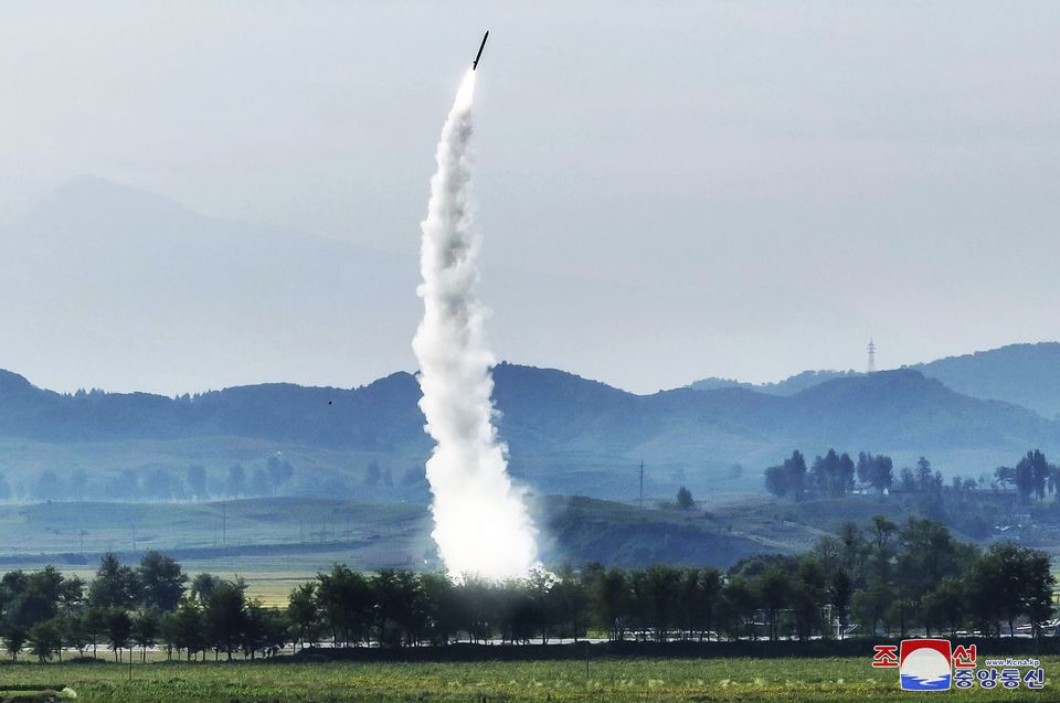 Photo provided by the North Korean government showing what it says is a launch of an improved strategic cruise missile (Korean Central News Agency/Korea News Service/AP)