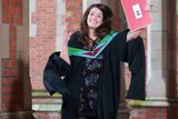 thumbnail: Jumping for joy International Student Christina Ramos from San Fancisco, USA,  leaps with joy after getting her MSc in Applied Behavior Analysis at the School of Education at Queens University Belfast, Northern Ireland. This week Winter Graduation starts Wednesday 9th of December  Friday 11th December 2015 Photo/Paul McErlane