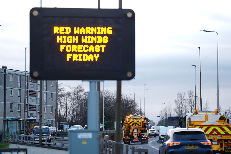 A red weather warning was issued on Wednesday for strong winds (Andrew Milligan/PA)