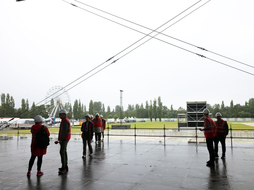 The stage is being prepared for the Vital concerts, headlined by Liam Gallagher and Noah Kahan, at the Boucher Road Playing Fields, Belfast, on Friday 16 and Saturday 17 August, 2024. (Pic: Pacemaker)