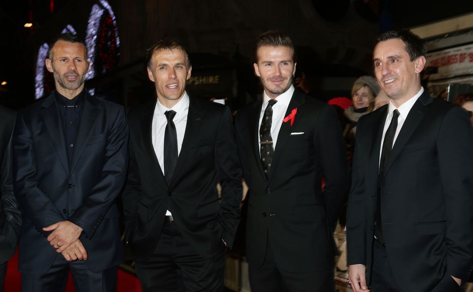 Ryan Giggs, Phil Neville, David Beckham and Gary Neville arriving for the World premiere of documentary film The Class of 92 (Yui Mok/PA)