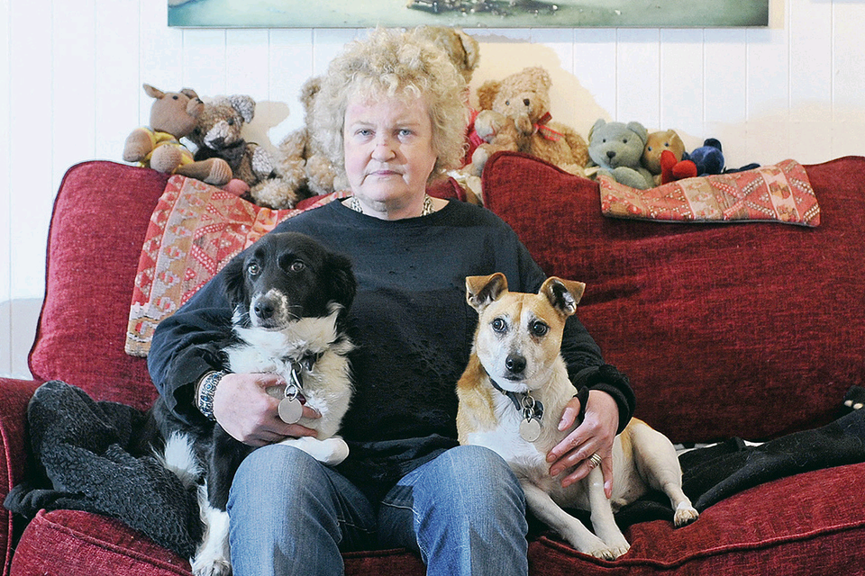 Brenda Fricker at home with her dogs