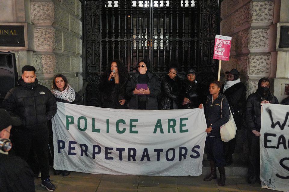 Friends and family of Chris Kaba demonstrate outside the Old Bailey (Jordan Pettitt/PA)