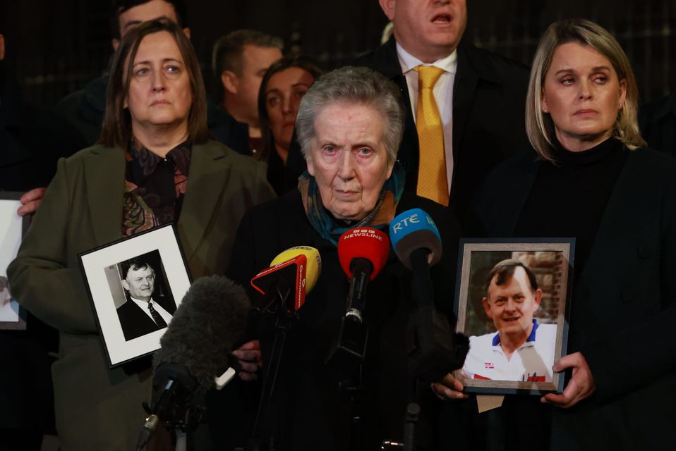 Sean Brown’s widow Bridie Brown (centre) after attending the Court of Appeal on Thursday to hear the Government attempt to overturn a judge’s order for a public inquiry into his murder (Liam McBurney/PA)