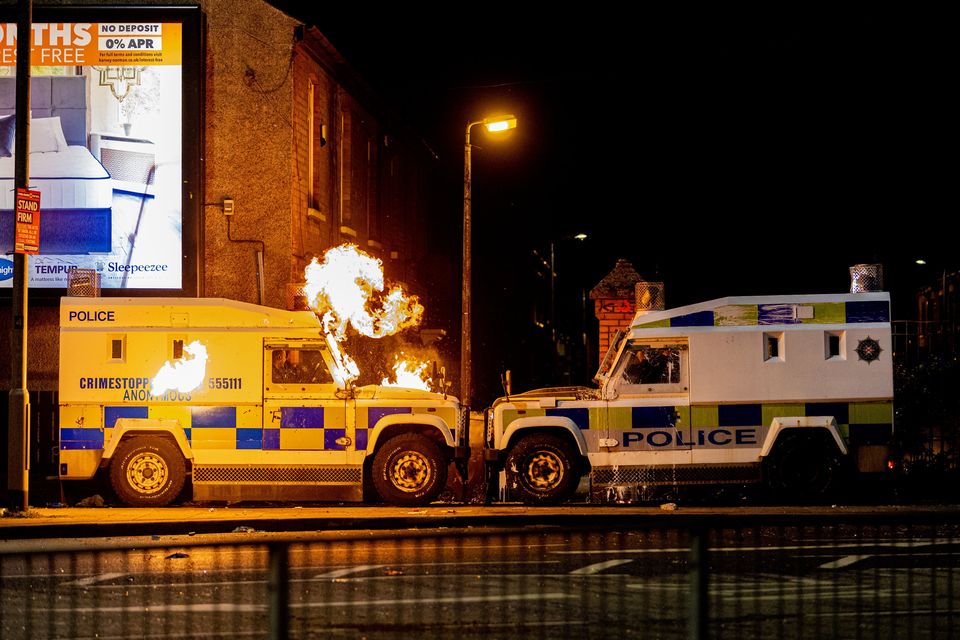 Police deal with disorder at the Broadway roundabout, close to the Village area of south Belfast, on Monday (Pic: Kevin Scott)