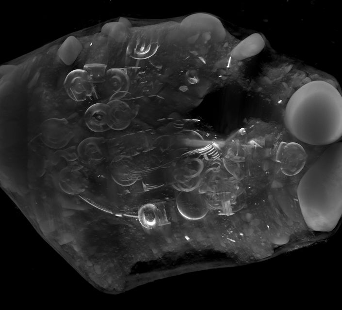 After being extracted from the ground in a single block of earth, the hoard was CT- scanned (µ-VIS X-ray Imaging Centre/University of Southampton/PA)