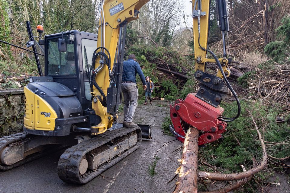 Contractors working on clearing Stoney Road after Storm Éowyn (Credit: Luke Jervis / Belfast Telegraph)