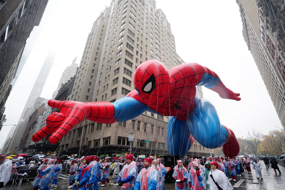 The Spider-Man balloon floats in the Macy’s Thanksgiving Day Parade (Charles Sykes/Invision/AP)