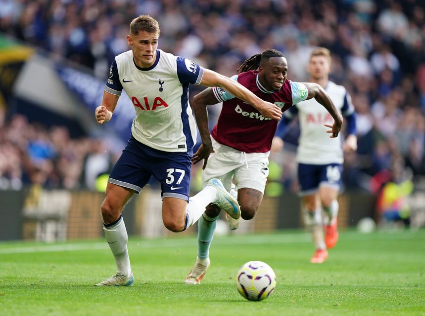 Micky van de Ven (left) is one of the fastest players in the Premier League (Zac Goodwin/PA)