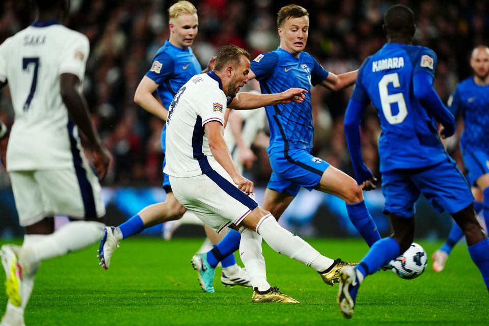 Harry Kane scores his first goal against Finland (Mike Egerton/PA)