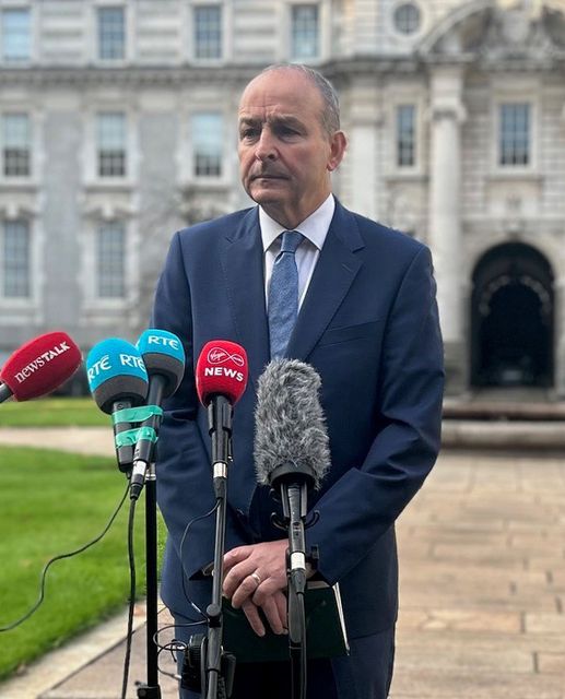 Tanaiste Micheal Martin speaks to the media at Government Buildings in Dublin (Cillian Sherlock/PA)