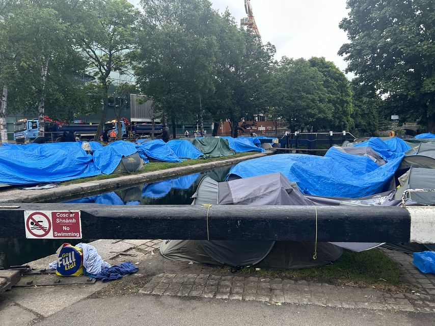 Tents that were pitched by asylum seekers along Dublin’s Grand Canal before they were removed.