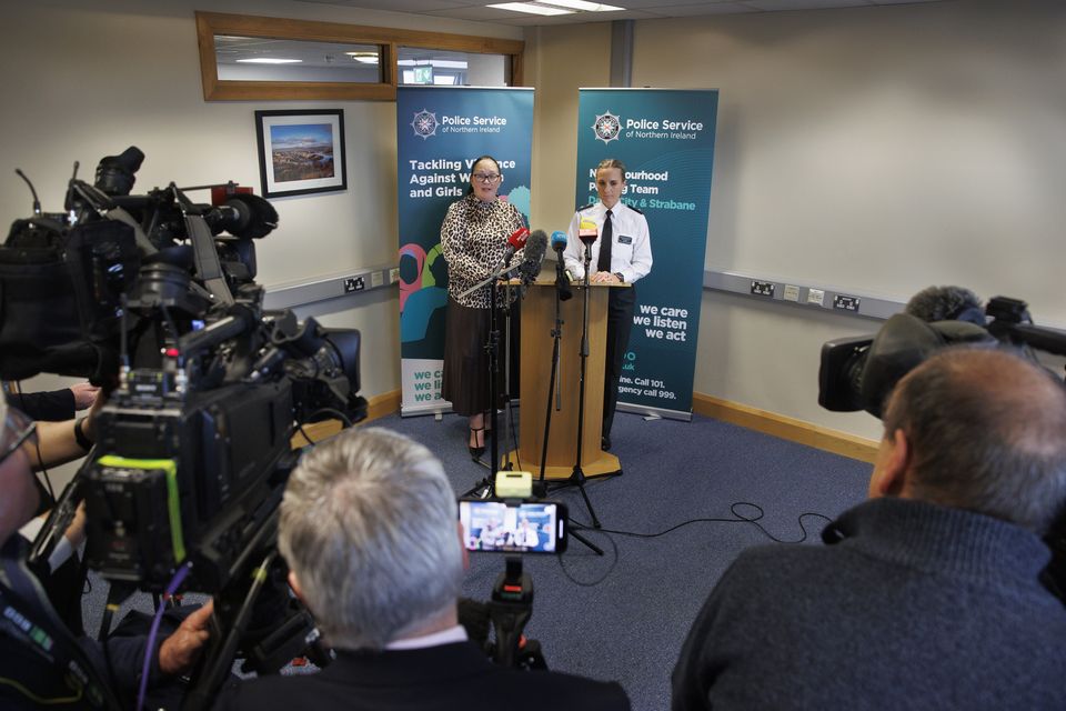 Chief Superintendent Gillian Kearney (right) and head of the PSNI Public Protection Branch, Detective Chief Superintendent Lindsay Fisher at Strand Road Police Station, Londonderry (Liam McBurney/PA)