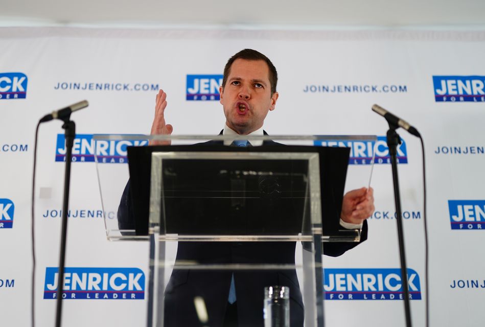 Conservative Party leadership candidate Robert Jenrick delivers a speech (Jordan Pettitt/PA)