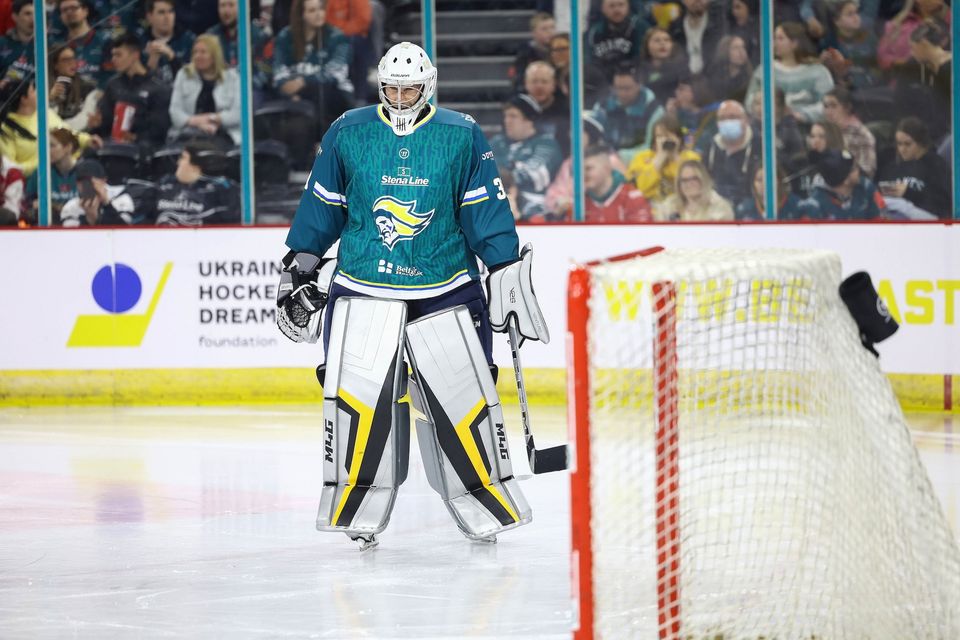 Petr Cech during his guest appearance for the Belfast Giants against a Ukrainian side