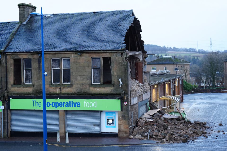 Storm Eowyn caused damage to the side of the Co-op store in Denny, Stirlingshire (Jane Barlow/PA)