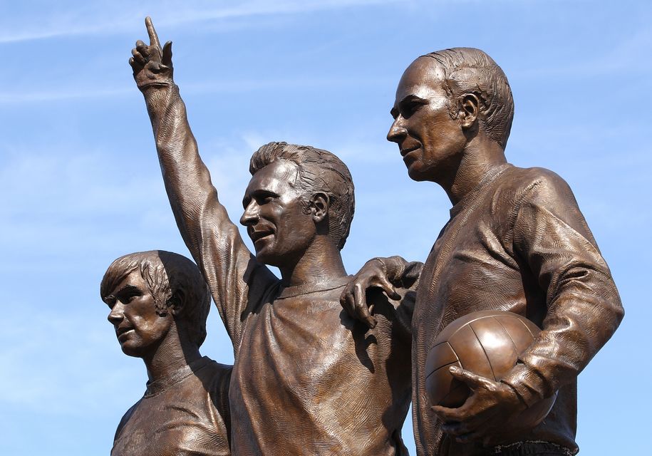 The United Trinity statue of former players (left to right) George Best, Denis Law and Bobby Charlton outside Old Trafford (Nick Potts/PA)