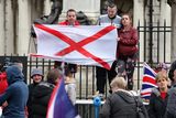 thumbnail: Loyalist protester at Belfast City Hall after the St Patrick's Day Carnival parade in Belfast city centre. Picture by Press Eye