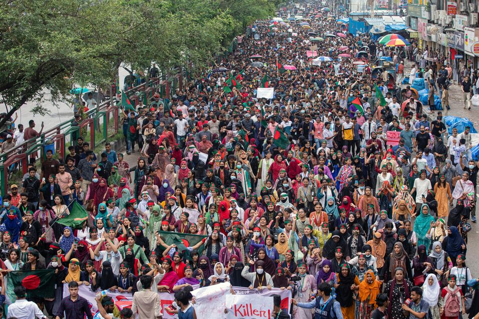 The protests were initially held to demand an end to a quota system for government jobs (Rajib Dhar/AP)