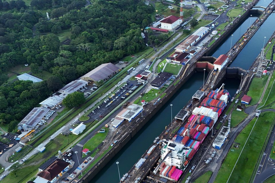 A cargo ship traverses the Agua Clara Locks of the Panama Canal (Matias Delacroix/AP)