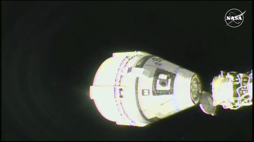 The unmanned Boeing Starliner capsule undocks as it pulls away from the International Space Station on Friday (Nasa via AP)