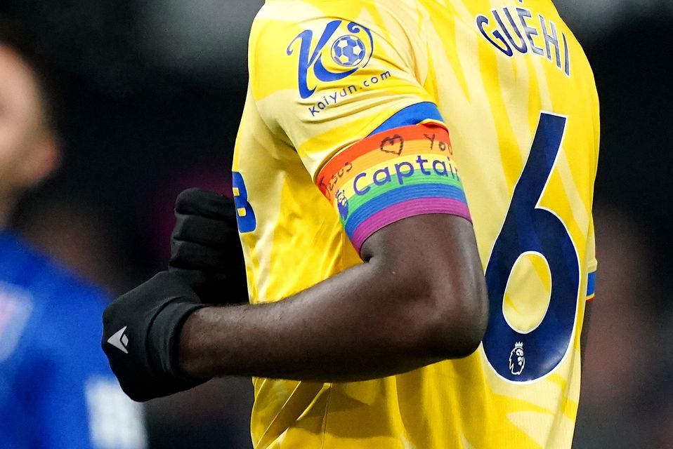 Marc Guehi wearing an adapted rainbow armband (Zac Goodwin/PA)