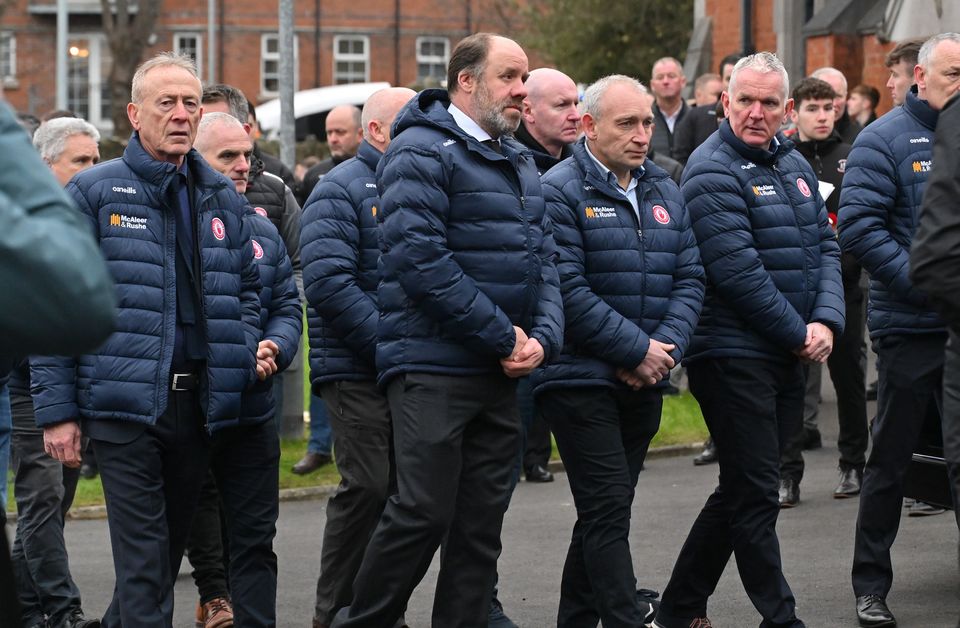 Peter Canavan pictured with members of the Tyrone County team. Pic: Presseye