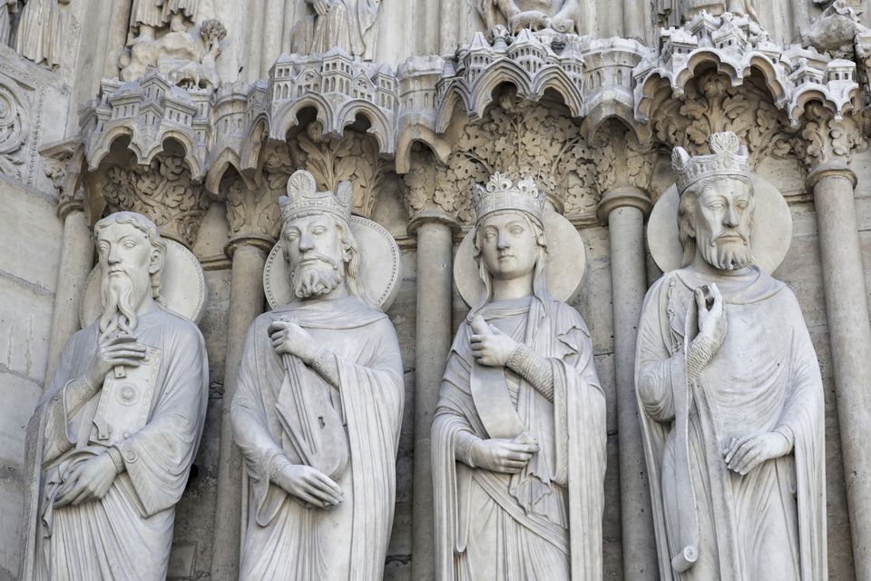 A view of part of a bas-relief on the outside of Notre Dame (Sarah Meyssonnier, pool via AP)