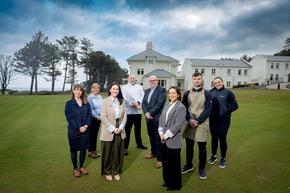 Staff Joanna Andrew- Mowat, Sharon McIlwaine, Sinead McNichol, Stephen Holland, Stephen Meldrum, Brooke O’Mahony, Pierce Quigley, and Ashley Leckey at the opening of the brand new luxury hotel, Dunluce Lodge, Portrush, County Antrim.