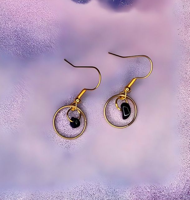 Hoop earrings with Obsidian crystal