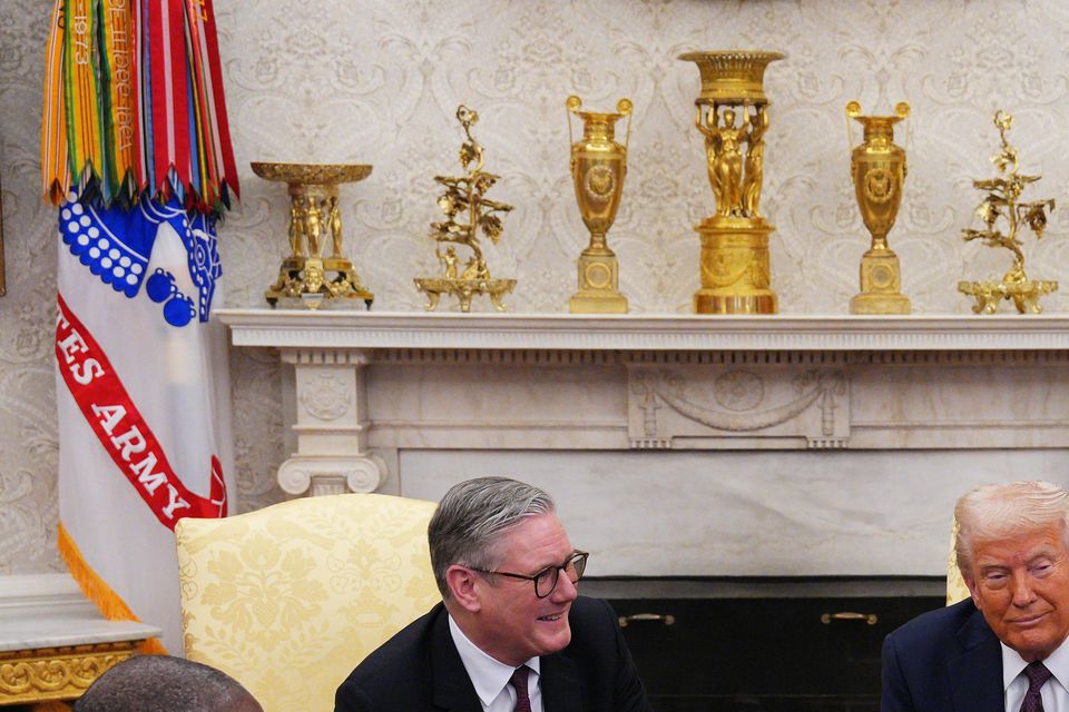 US President Donald Trump and US Vice President JD Vance meeting Prime Minister Sir Keir Starmer and UK Foreign Secretary David Lammy in the Oval Office (Carl Court/PA)