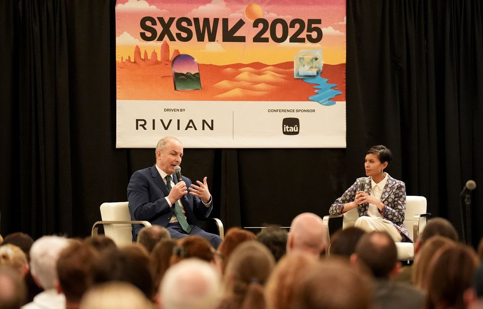 The Taoiseach, left, was interviewed by Stephanie Mehta, chief executive of Mansueto Ventures, at the SXSW Festival in Austin on Monday (Niall Carson/PA)