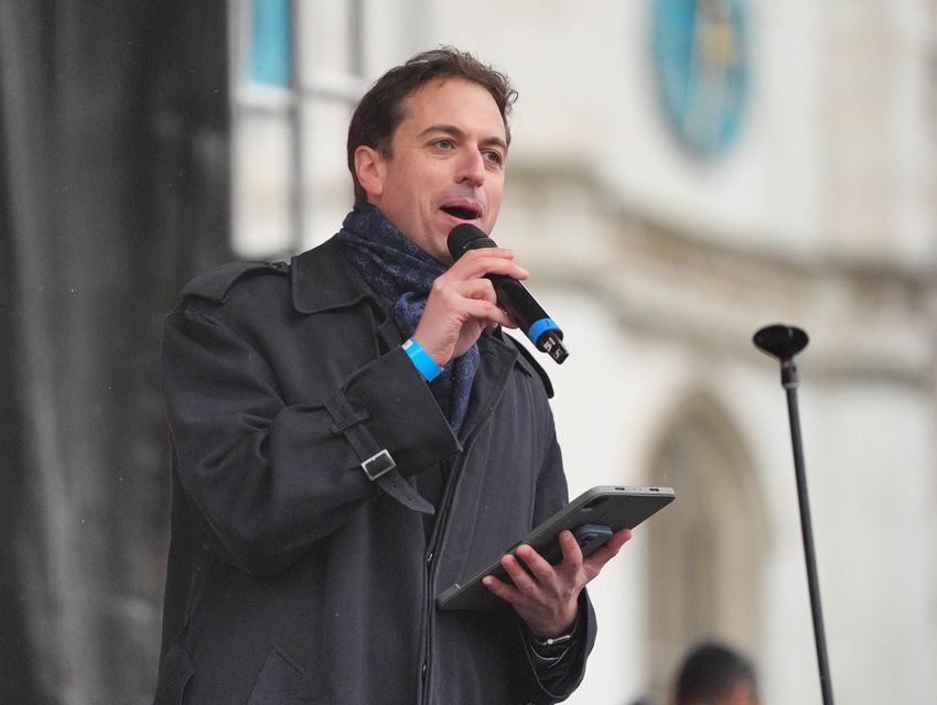 Gideon Falter speaking at the rally in Parliament Square (Jonathan Brady/PA)