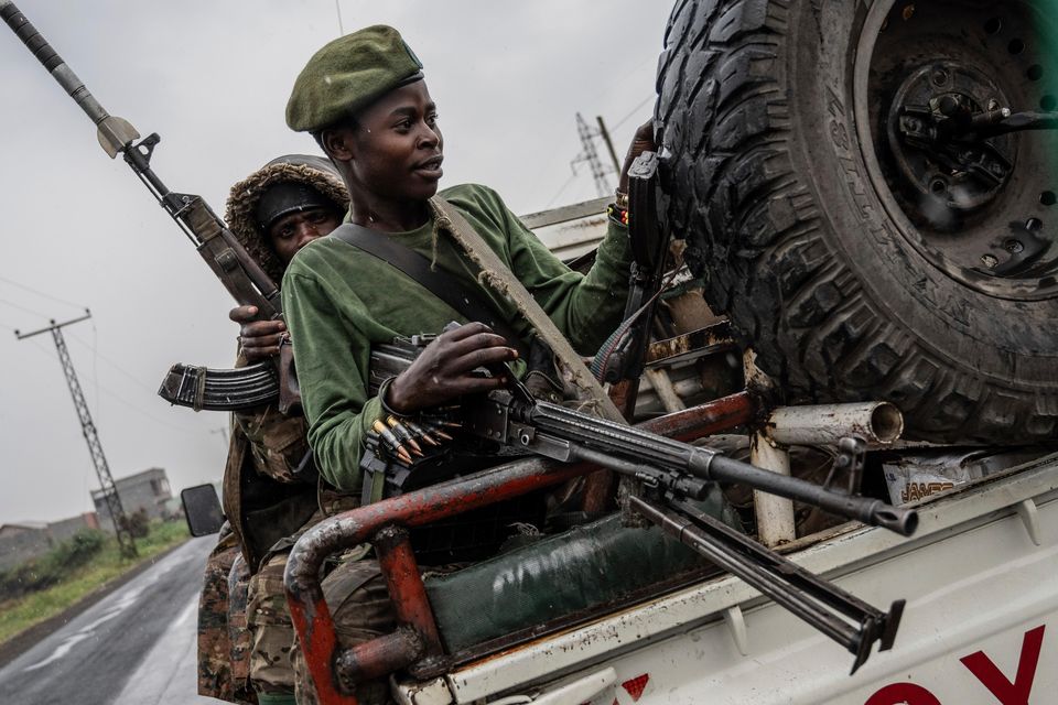 Congolese government troops deploy outside Goma as M23 rebels are reported to close in on the town (Moses Sawasawa/AP)