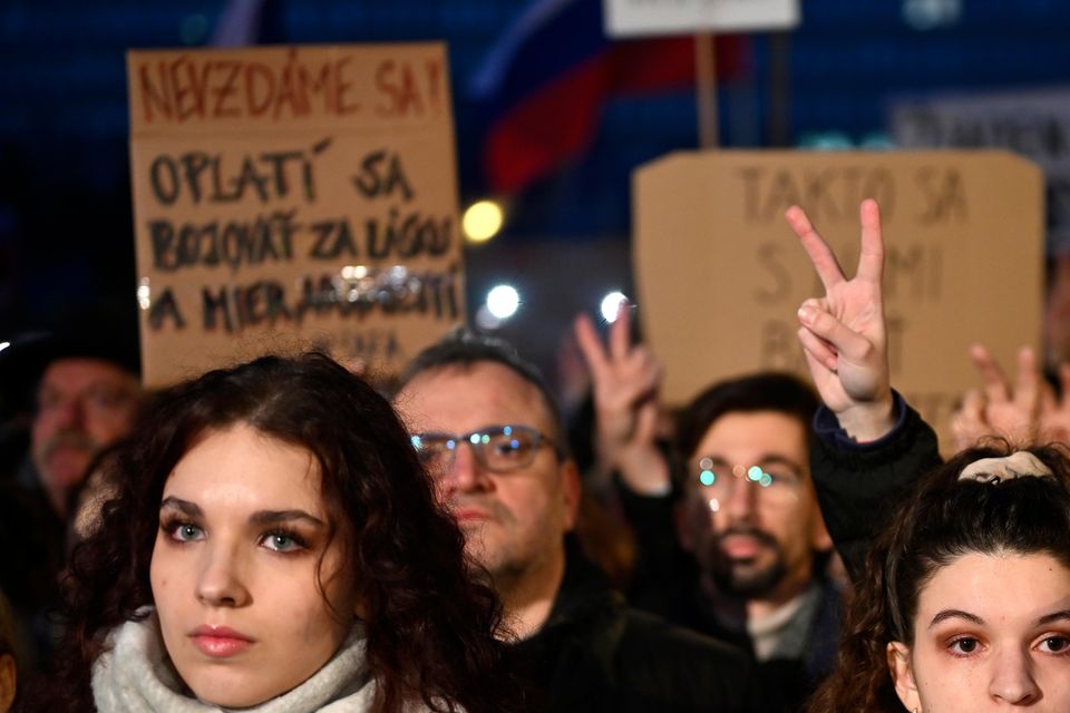 Protesters gathered in cities across Slovakia (Denes Erdos/AP)