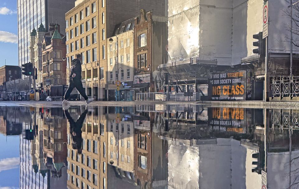 Storm Darragh is on its' way and heavy rainfall in Belfast city centre led to flash flooding as drains struggled to cope with the deluge. Credit: Alan Lewis - PhotopressBelfast.co.uk         5-12-2024