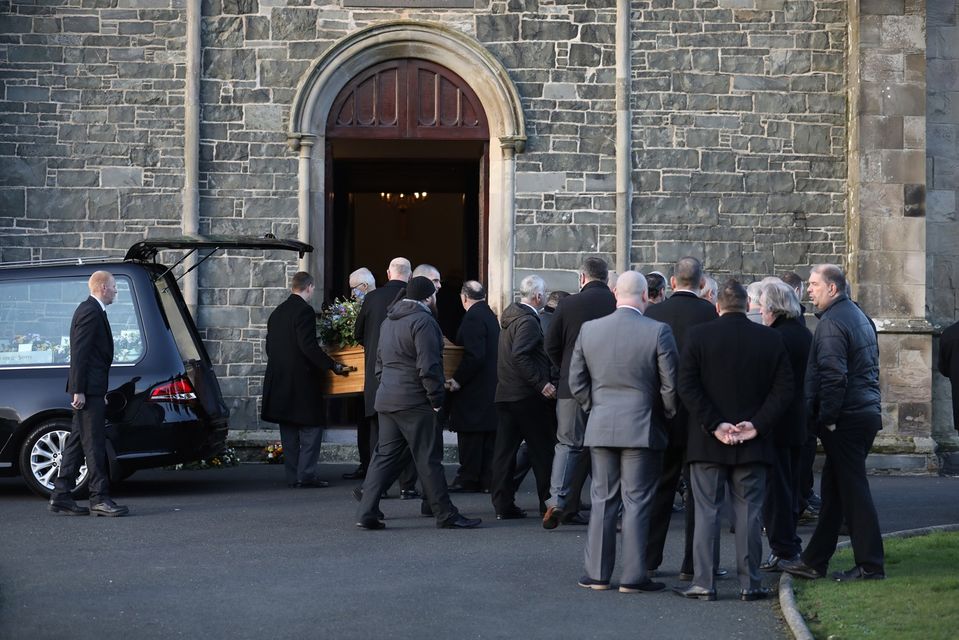 Funeral of Dr Ian Adamson arrives at Conlig Presbyterian church. Pic by Peter Morrison