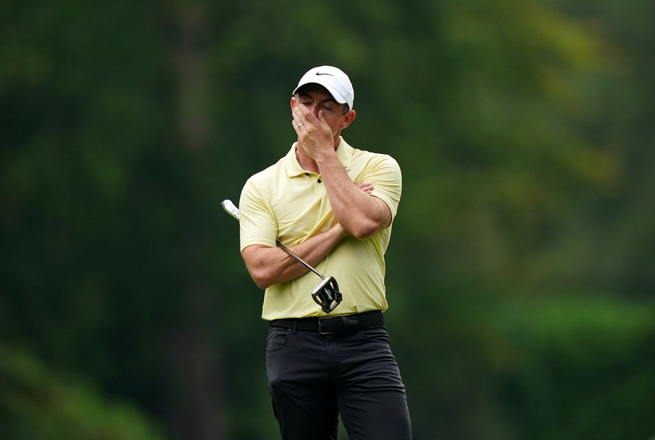 Rory McIlroy reacts after a missed putt on the fifth during day four of the 2024 BMW PGA Championship (Zac Goodwin/PA)