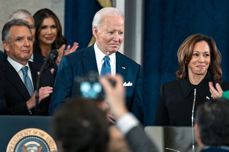 President Joe Biden and Vice President Kamala Harris arrive (Kenny Holston/The New York Times via AP)