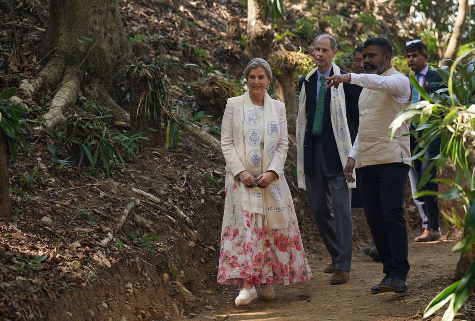 The International Centre for Integrated Mountain Development Living Mountain Lab spoke to the royals about the climate challenges facing Nepal and the Hindu Kush Himalaya (Yui Mok/PA)