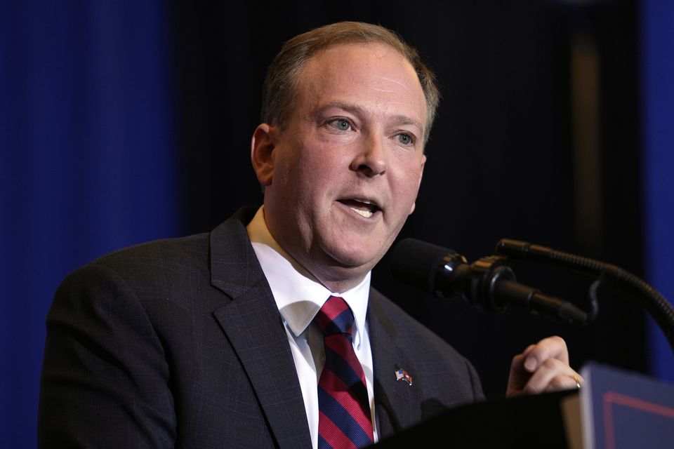 Lee Zeldin speaks at a rally in Concord (Matt Rourke/AP)