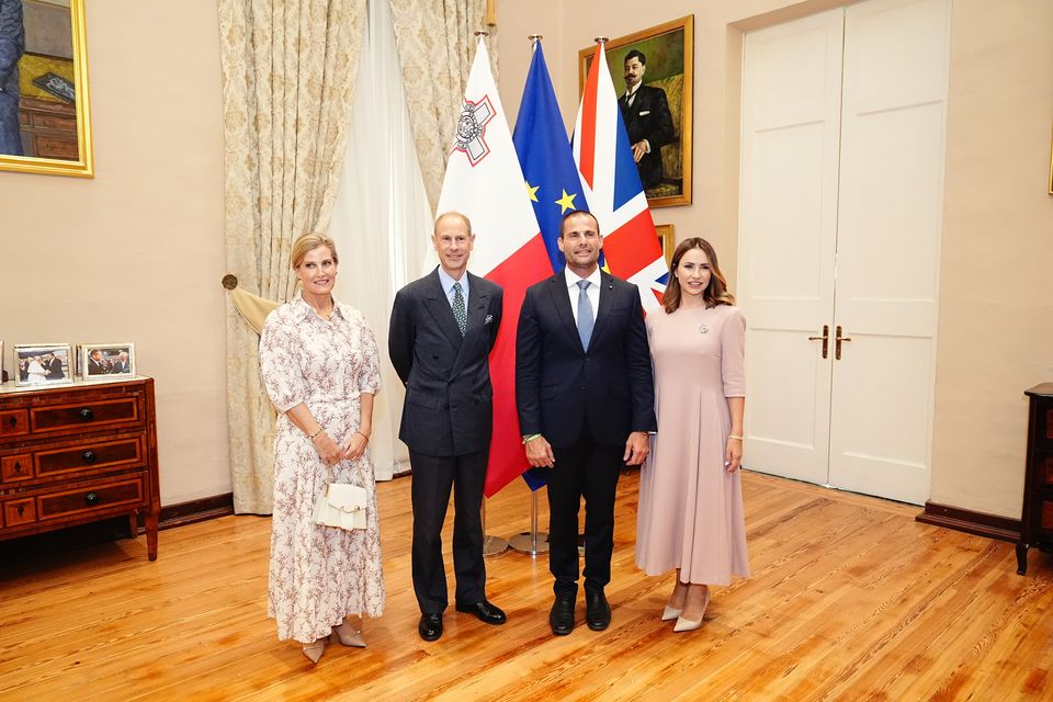 Sophie and Edward, left, posed for photographs with the prime minister of Malta and his wife (Aaron Chown/PA)