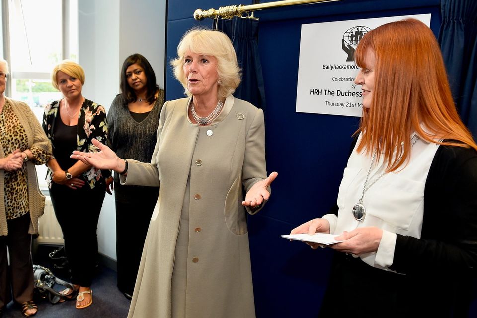 BELFAST, NORTHERN IRELAND - MAY 21:  Camilla, Duchess of Cornwall visits Ballyhackamore Credit Union on May 21, 2015 in Belfast, Northern Ireland. Prince Charles, Prince of Wales and Camilla, Duchess of Cornwall will attend a series of engagements in Northern Ireland following their two day visit in the Republic of Ireland.  (Photo by Jeff J Mitchell - WPA Pool/Getty Images)