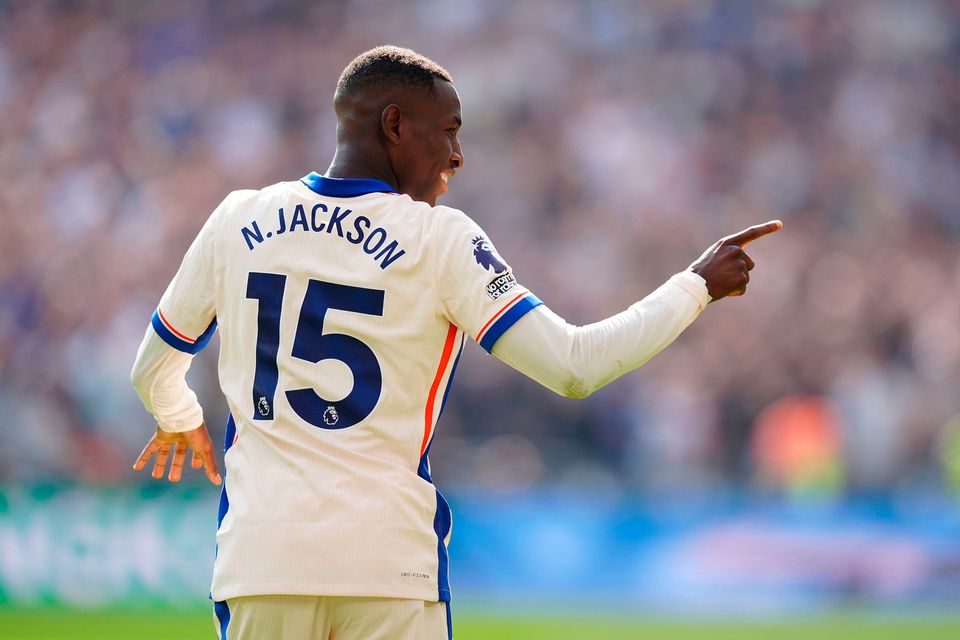 Chelsea's Nicolas Jackson celebrates after scoring the opening goal of the game at West Ham. Pic: Mike Egerton/PA Wire.