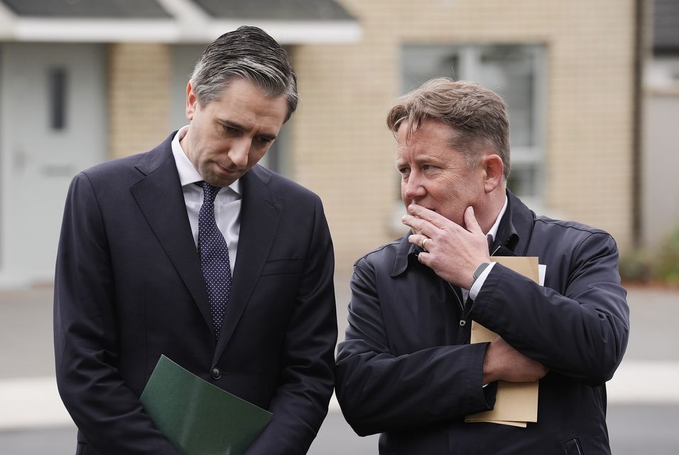 Taoiseach Simon Harris and Minister for Housing Darragh O’Brien (Brian Lawless/PA)