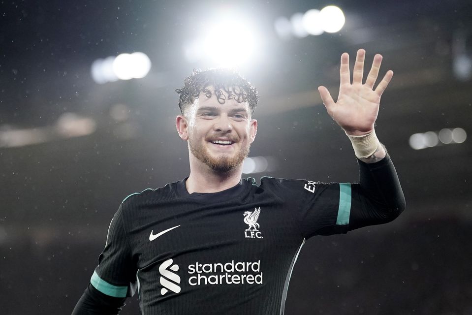 Liverpool’s Harvey Elliott celebrates his goal (Andrew Matthews/PA)